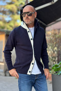 TELAMIRA CARDIGAN DOPPIO CONTRASTO - BLU