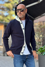 TELAMIRA CARDIGAN DOPPIO CONTRASTO - BLU
