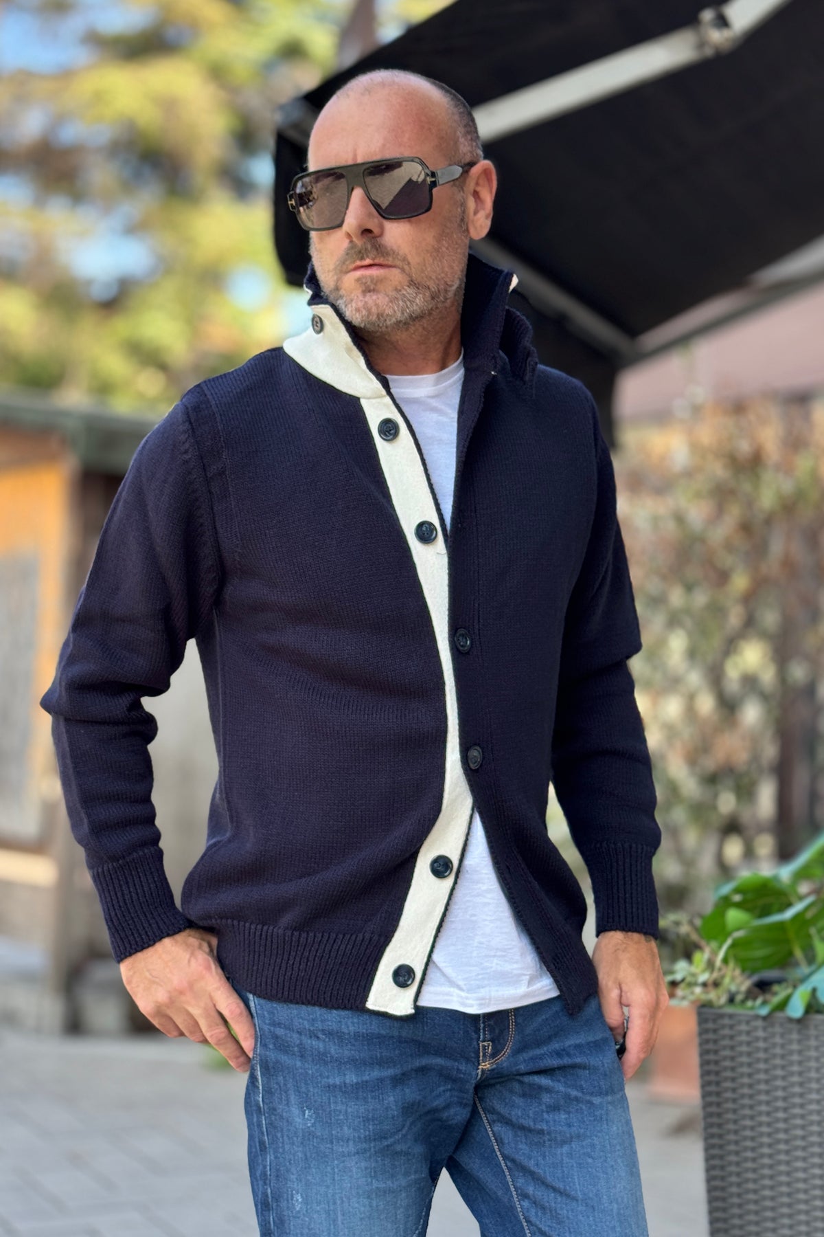 TELAMIRA CARDIGAN DOPPIO CONTRASTO - BLU