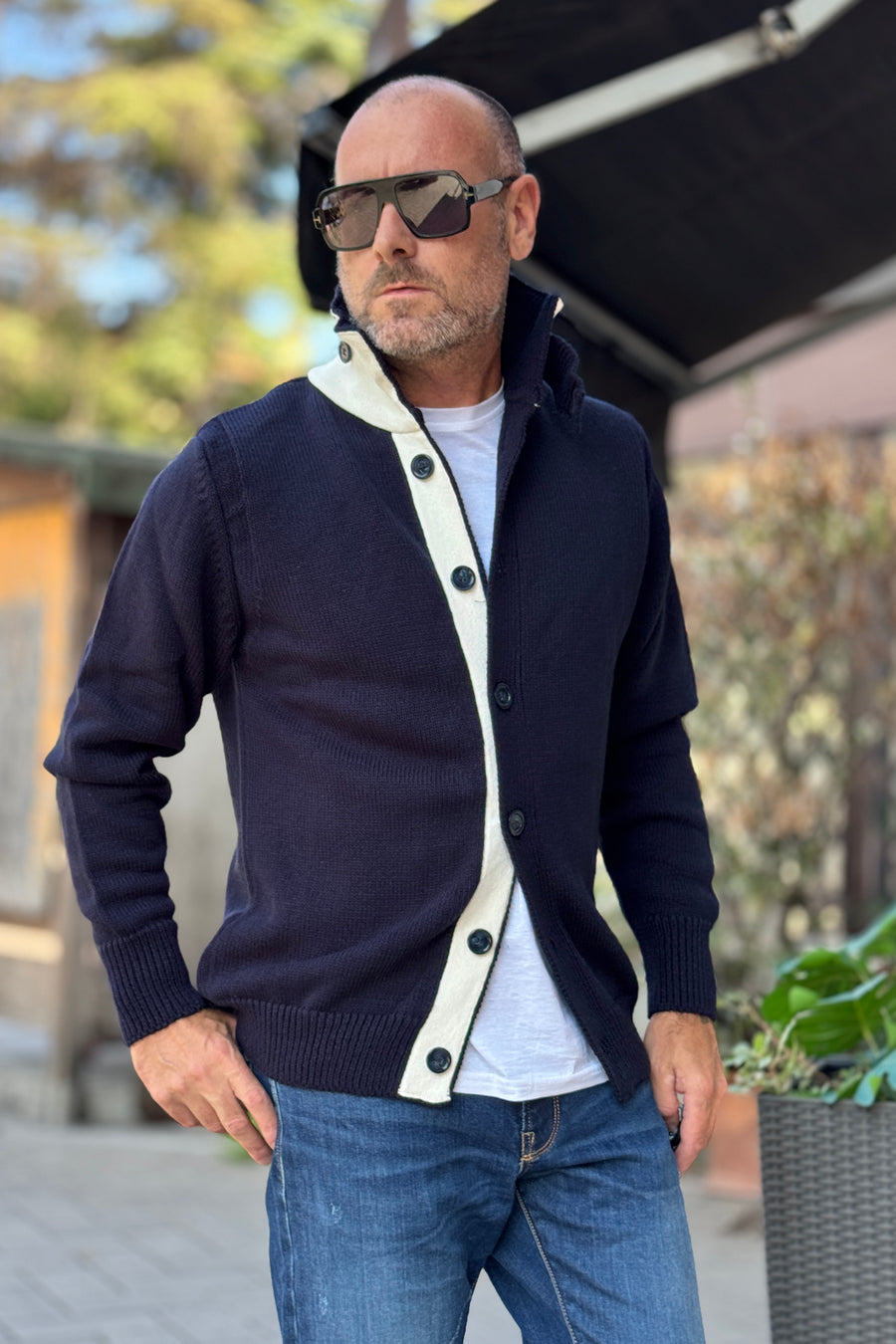 TELAMIRA CARDIGAN DOPPIO CONTRASTO - BLU