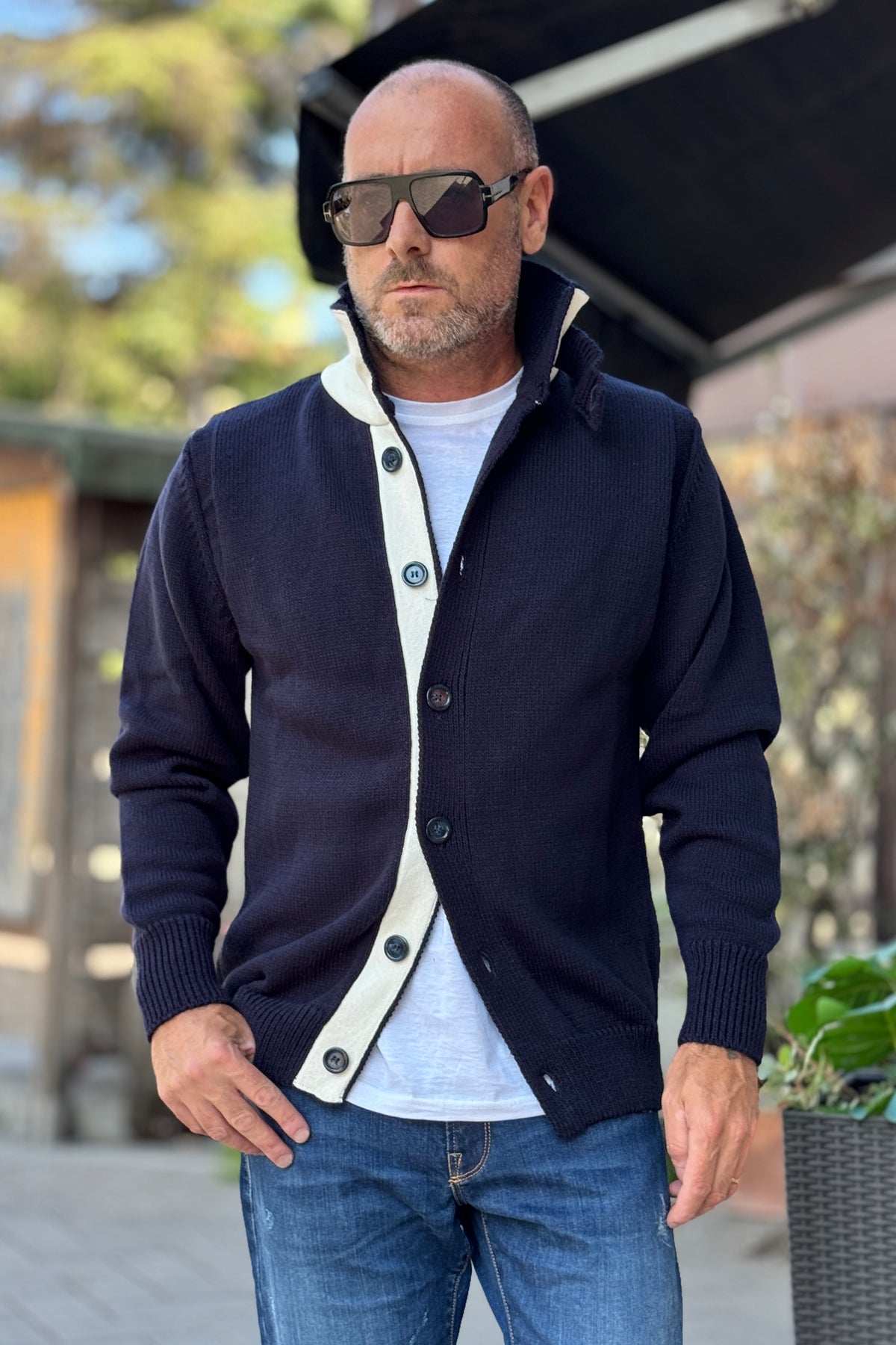 TELAMIRA CARDIGAN DOPPIO CONTRASTO - BLU
