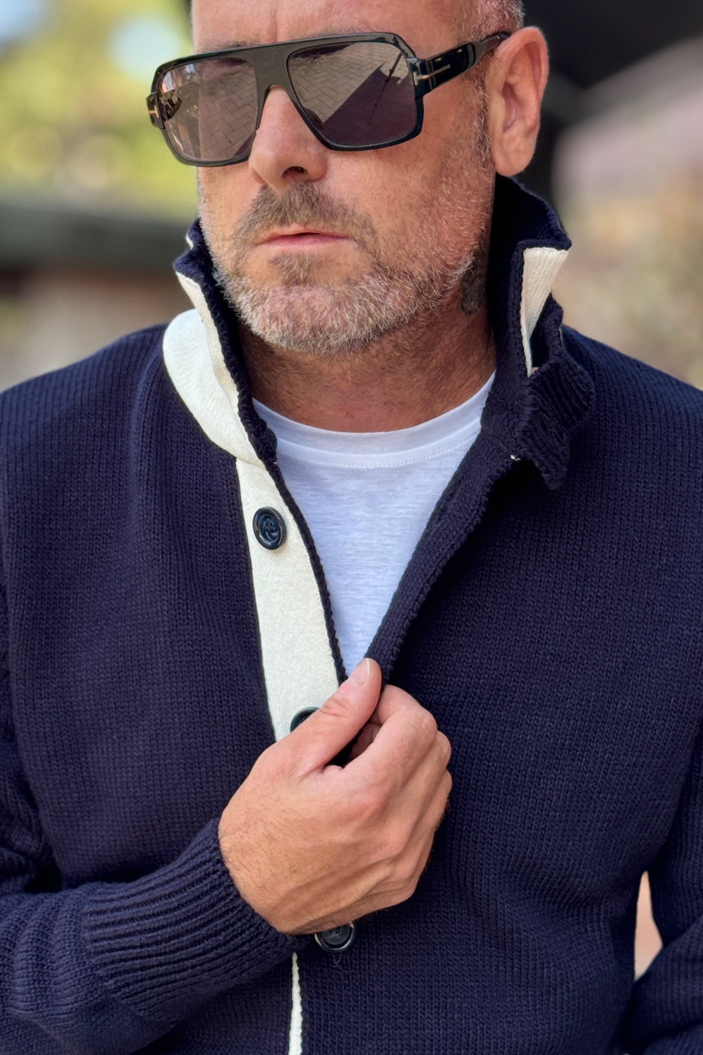 TELAMIRA CARDIGAN DOPPIO CONTRASTO - BLU