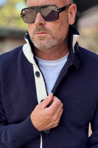 TELAMIRA CARDIGAN DOPPIO CONTRASTO - BLU