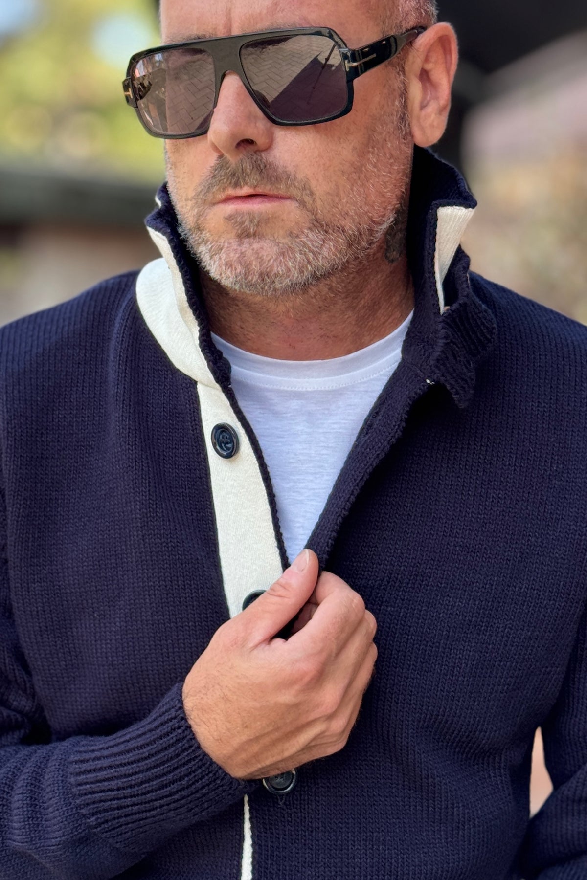 TELAMIRA CARDIGAN DOPPIO CONTRASTO - BLU