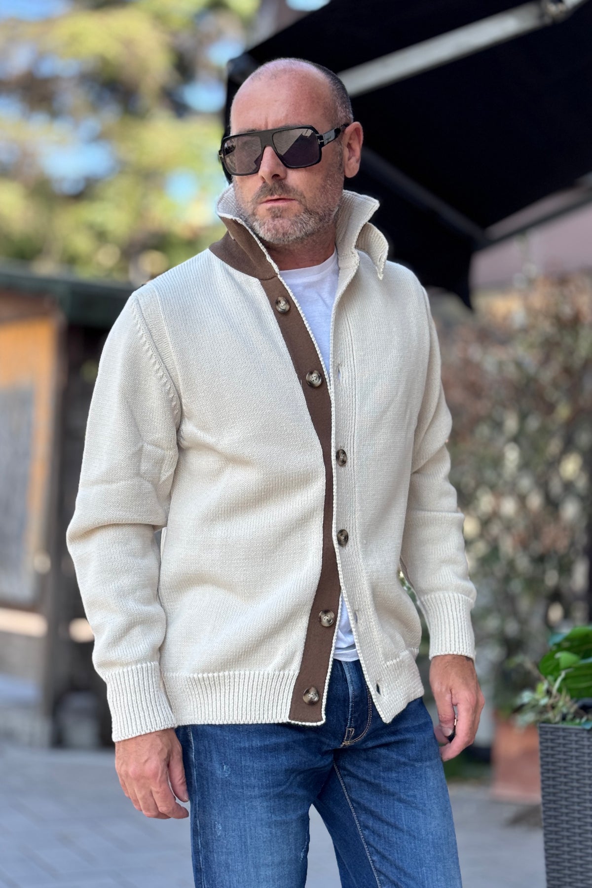 TELAMIRA CARDIGAN DOPPIO CONTRASTO - BURRO