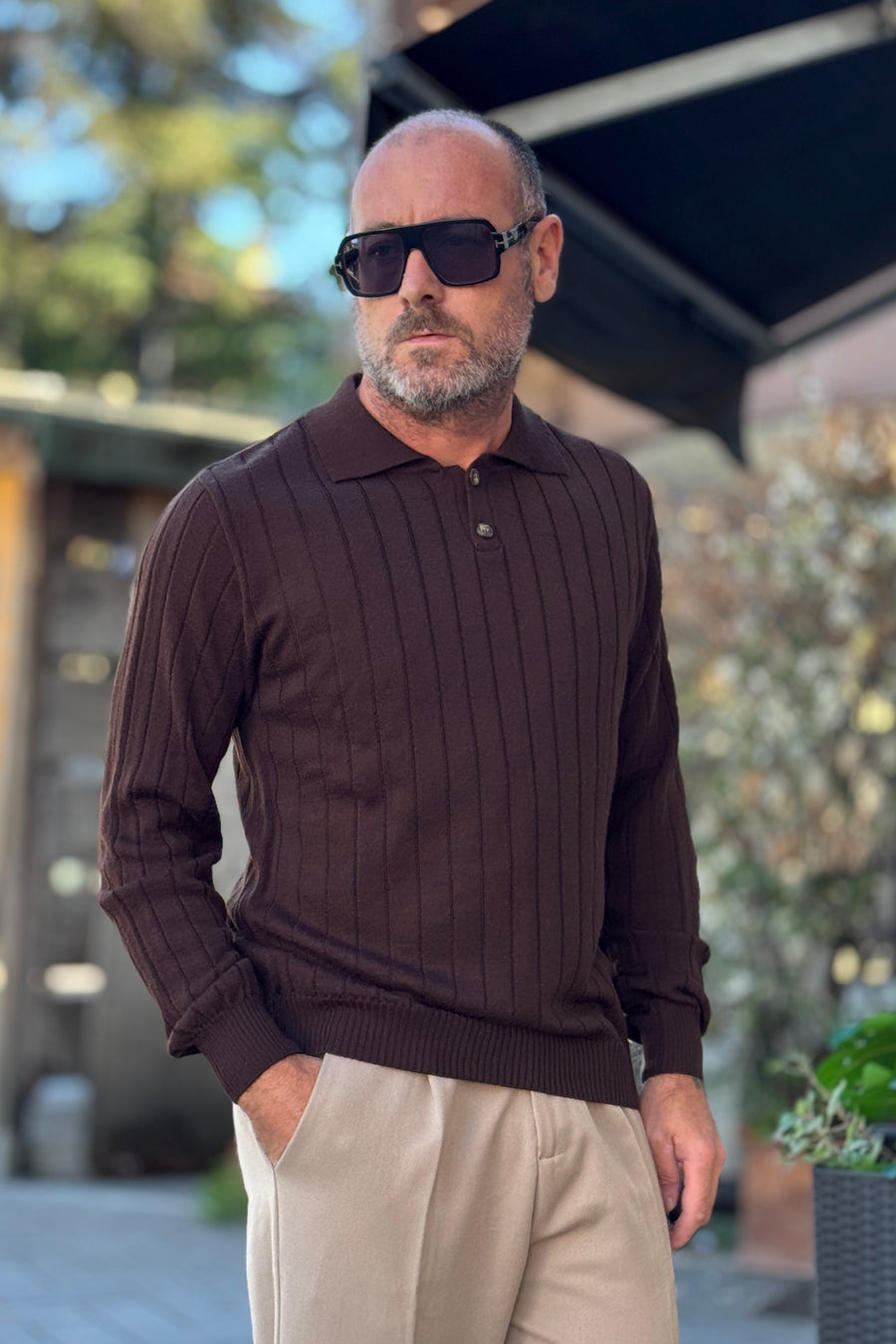 XAGON MAN POLO IN MERINOS COSTE - MORO