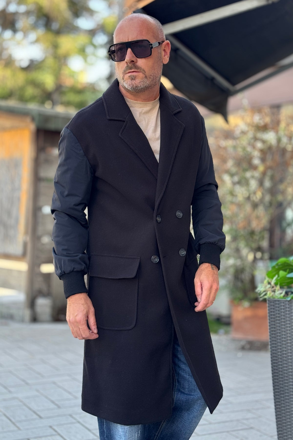 TELAMIRA CAPPOTTO DOPPIOPETTO MANICA BOMBER - NERO