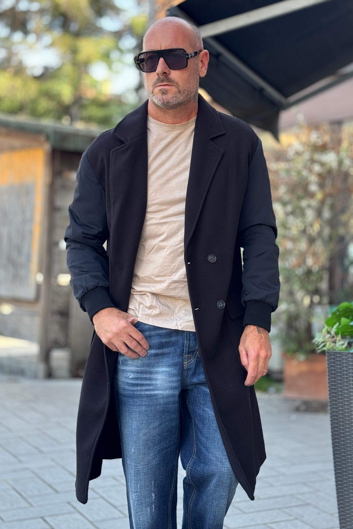 TELAMIRA CAPPOTTO DOPPIOPETTO MANICA BOMBER - NERO
