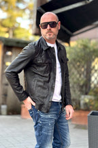 IGN GIUBBINO IN PELLE CON COLLETTO CAMICIA E TASCHINO - Mania Fashion Clothing