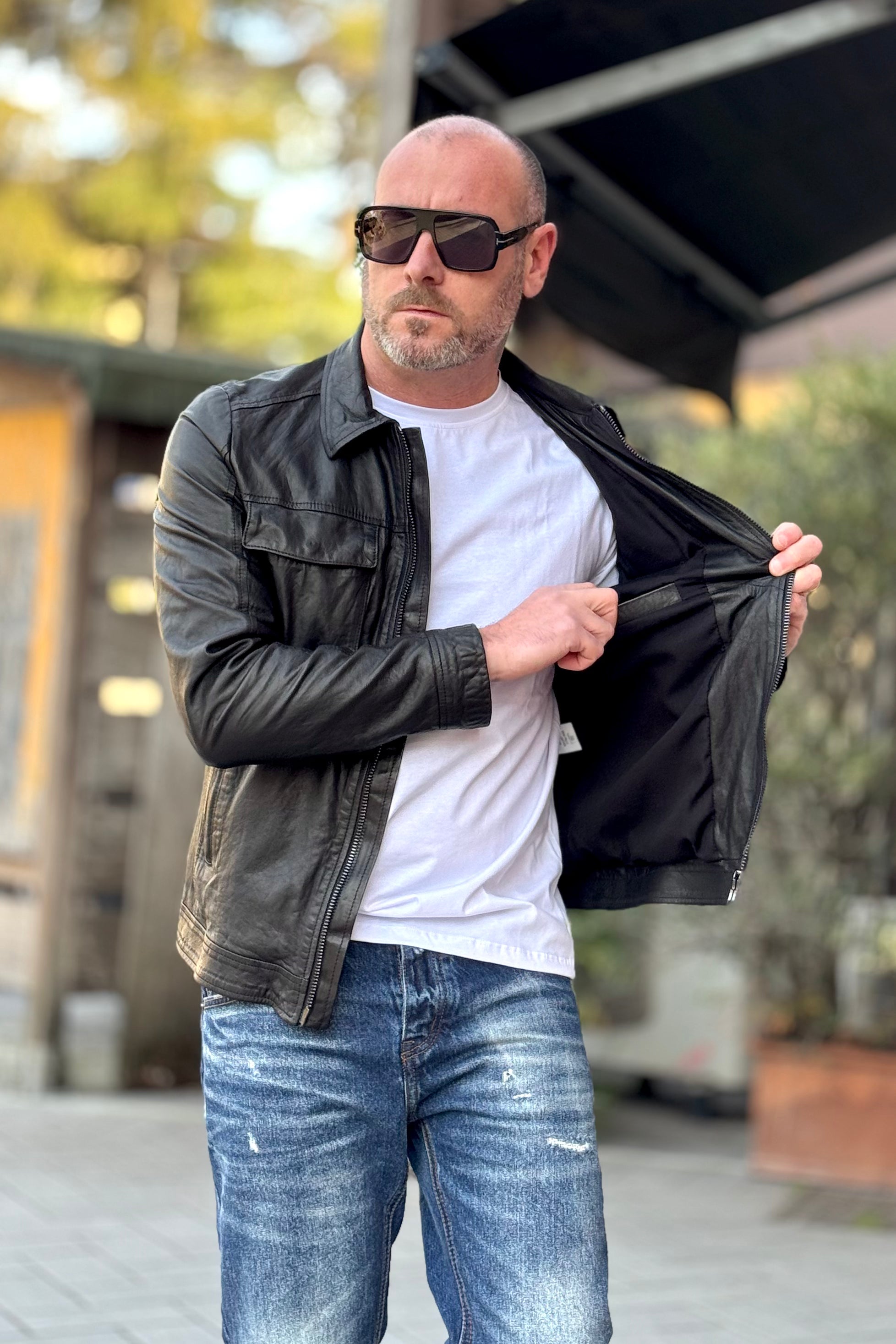 IGN GIUBBINO IN PELLE CON COLLETTO CAMICIA E TASCHINO - Mania Fashion Clothing