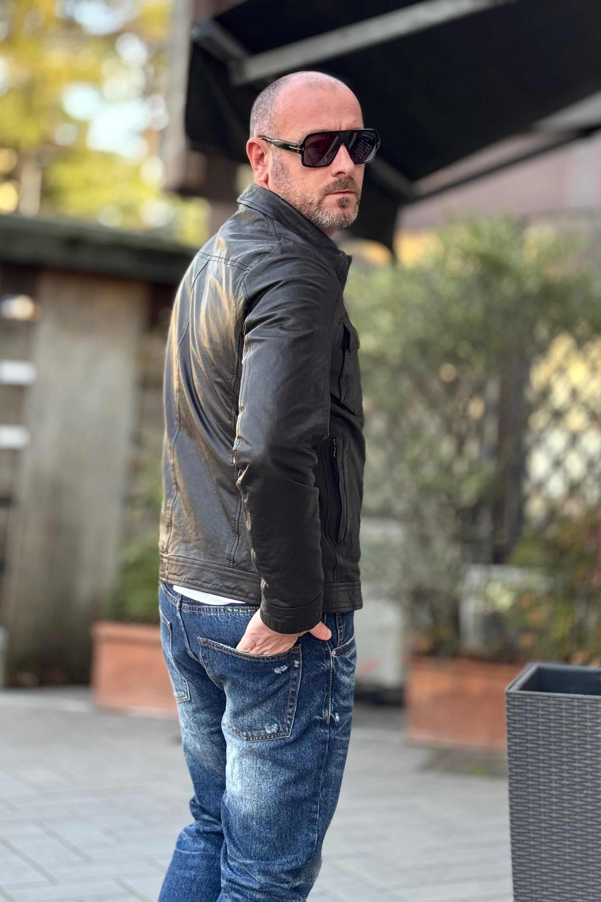 IGN GIUBBINO IN PELLE CON COLLETTO CAMICIA E TASCHINO - Mania Fashion Clothing