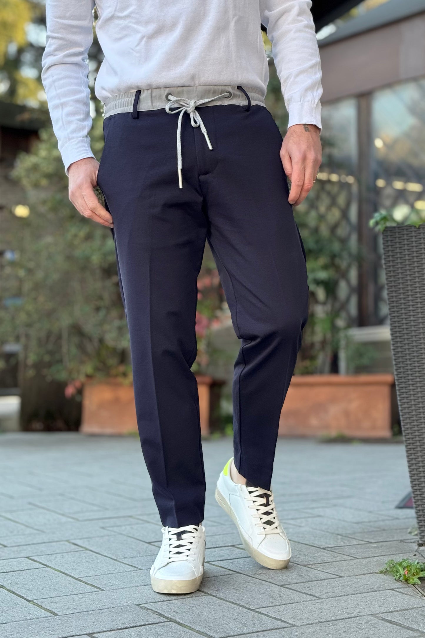 Why not brand PA50 Pantalaccio in punto milano con coulisse in contrasto colore blu