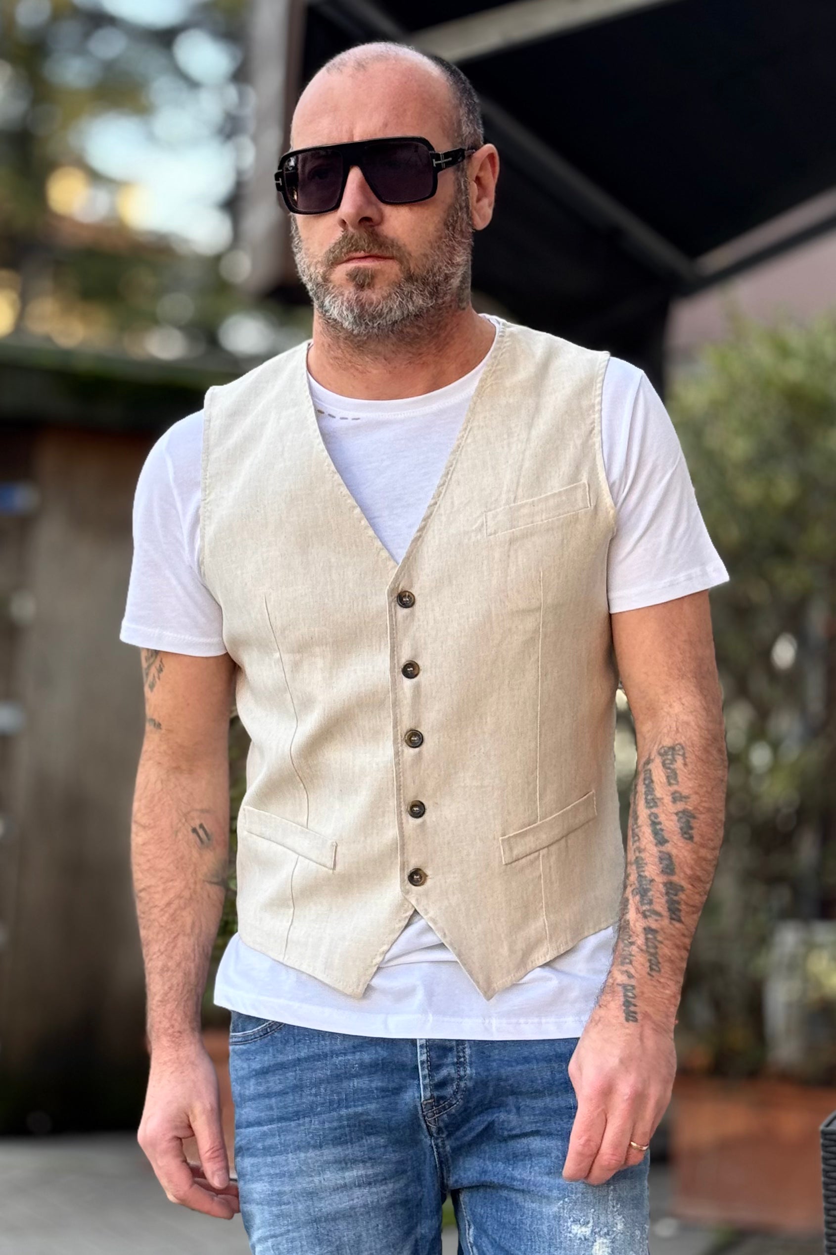 TELAMIRA GILET IN COTONE E LINO