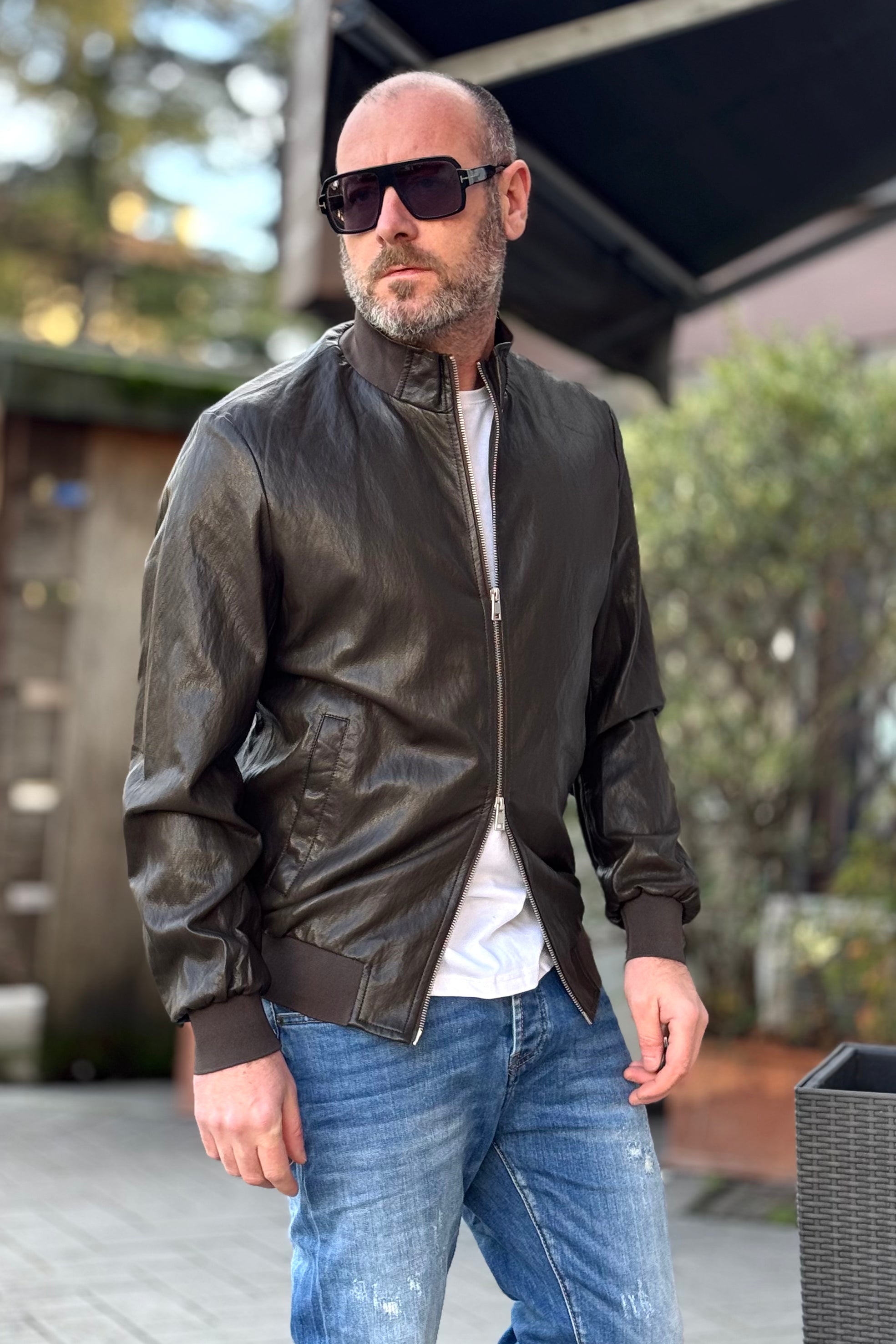 TELAMIRA BOMBER IN ECOPELLE CON COLLO IN PISTAGNA DISPONIBILE IN 2 COLORI - Mania Fashion Clothing