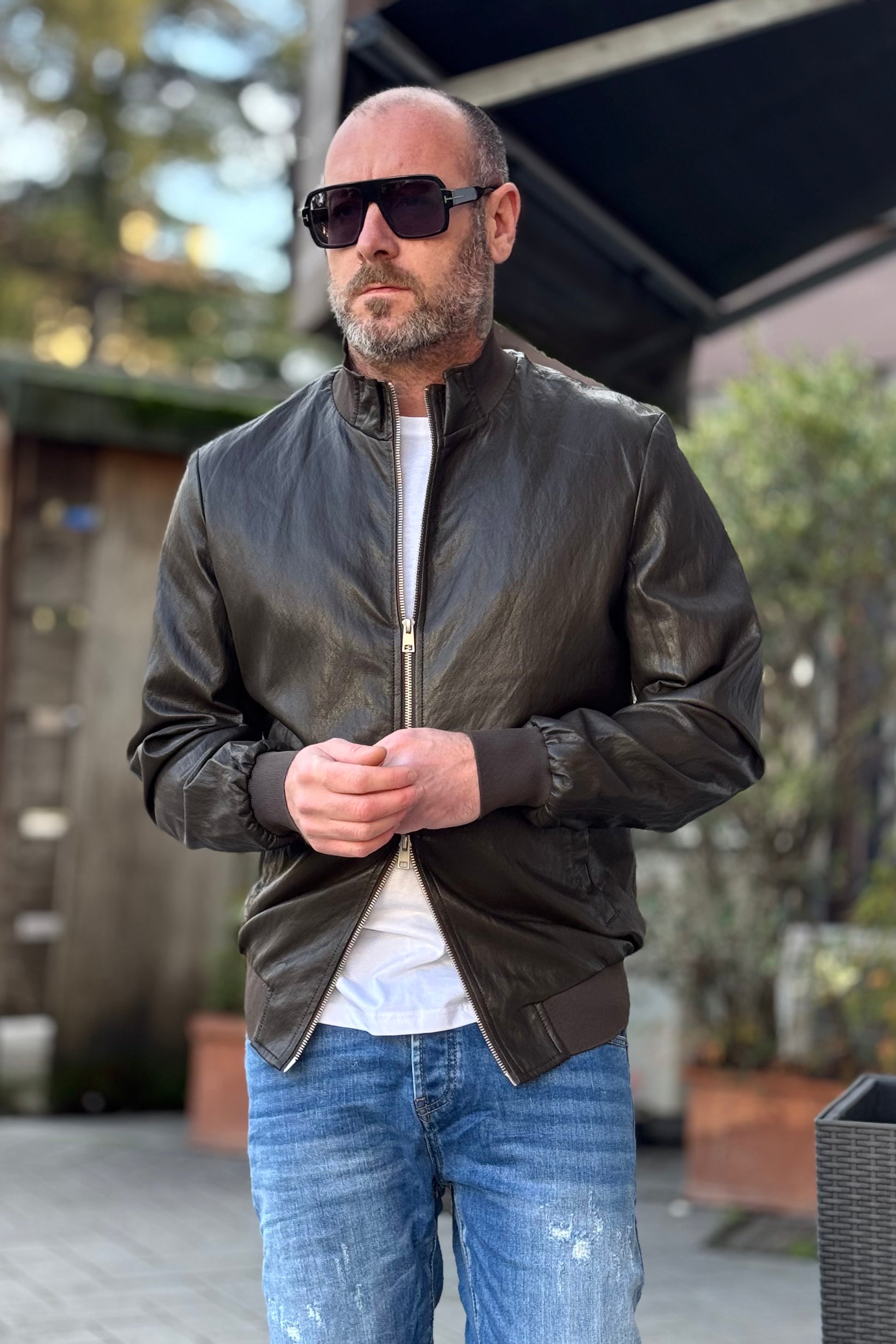 TELAMIRA BOMBER IN ECOPELLE CON COLLO IN PISTAGNA DISPONIBILE IN 2 COLORI - Mania Fashion Clothing