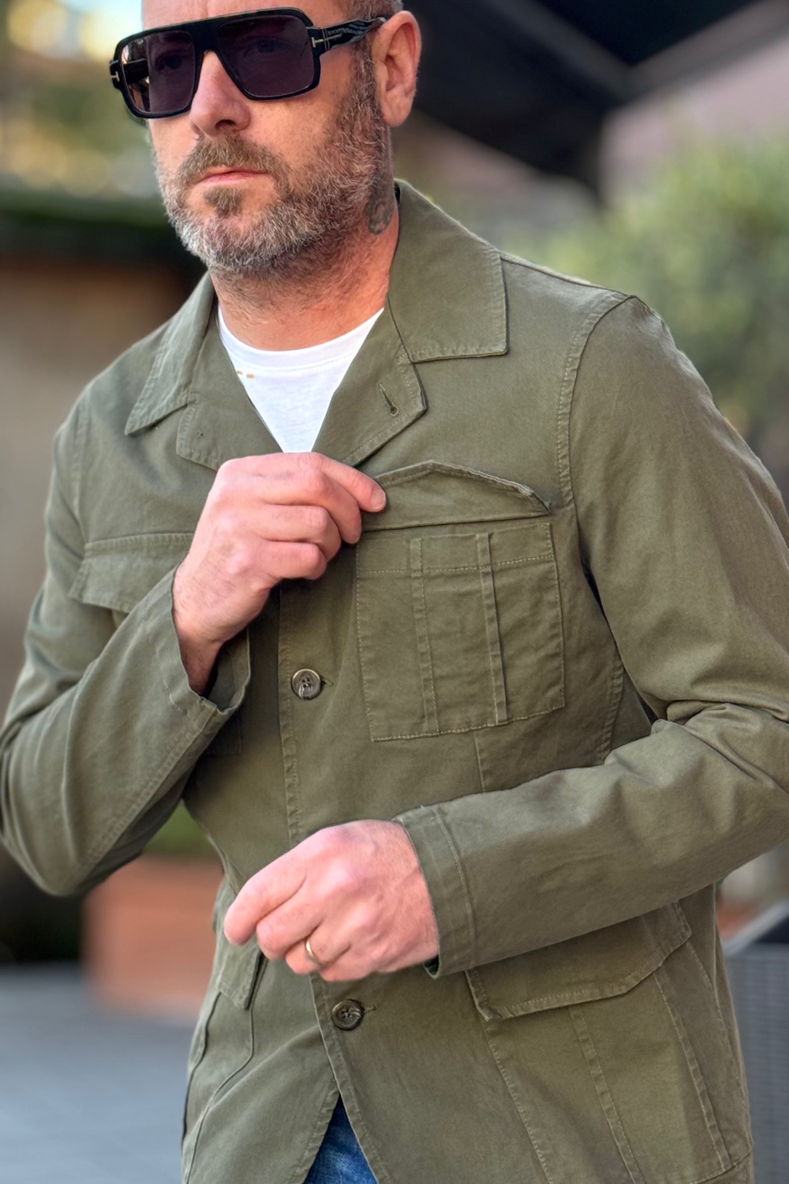 TELAMIRA SAHARIANA IN TESSUTO COTONE PIQUET COLORE MILITARY GREEN