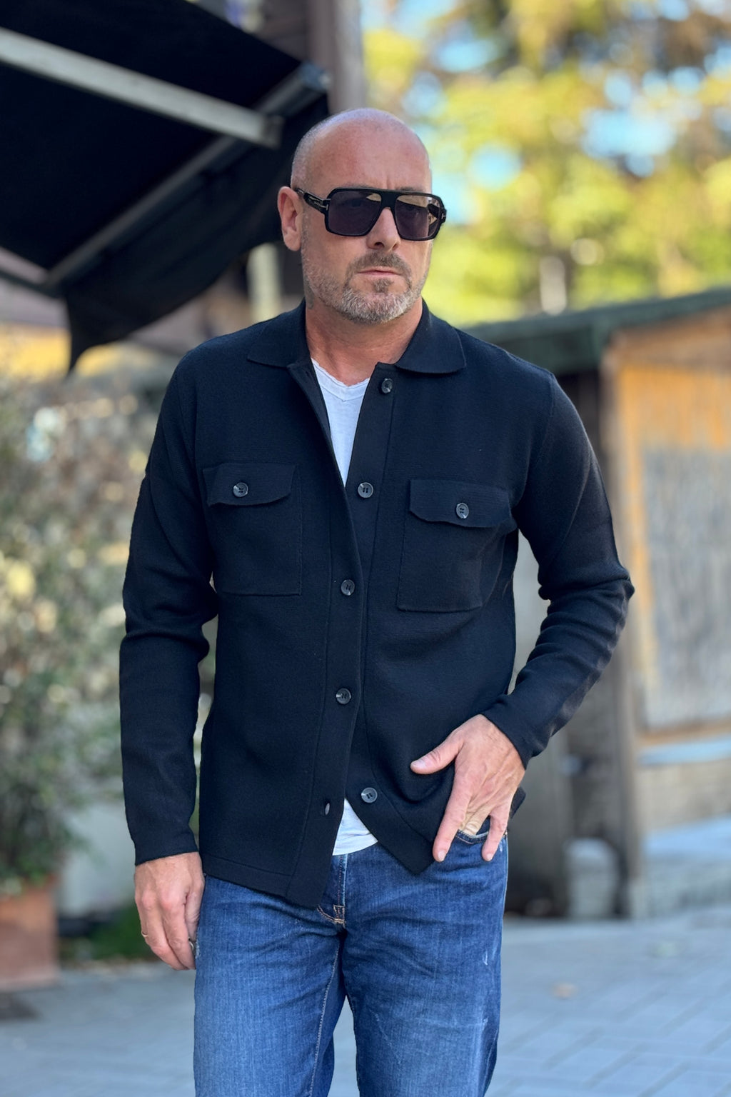 ANIMA CARDIGAN POLO TASCHE FRONTALE - NERO