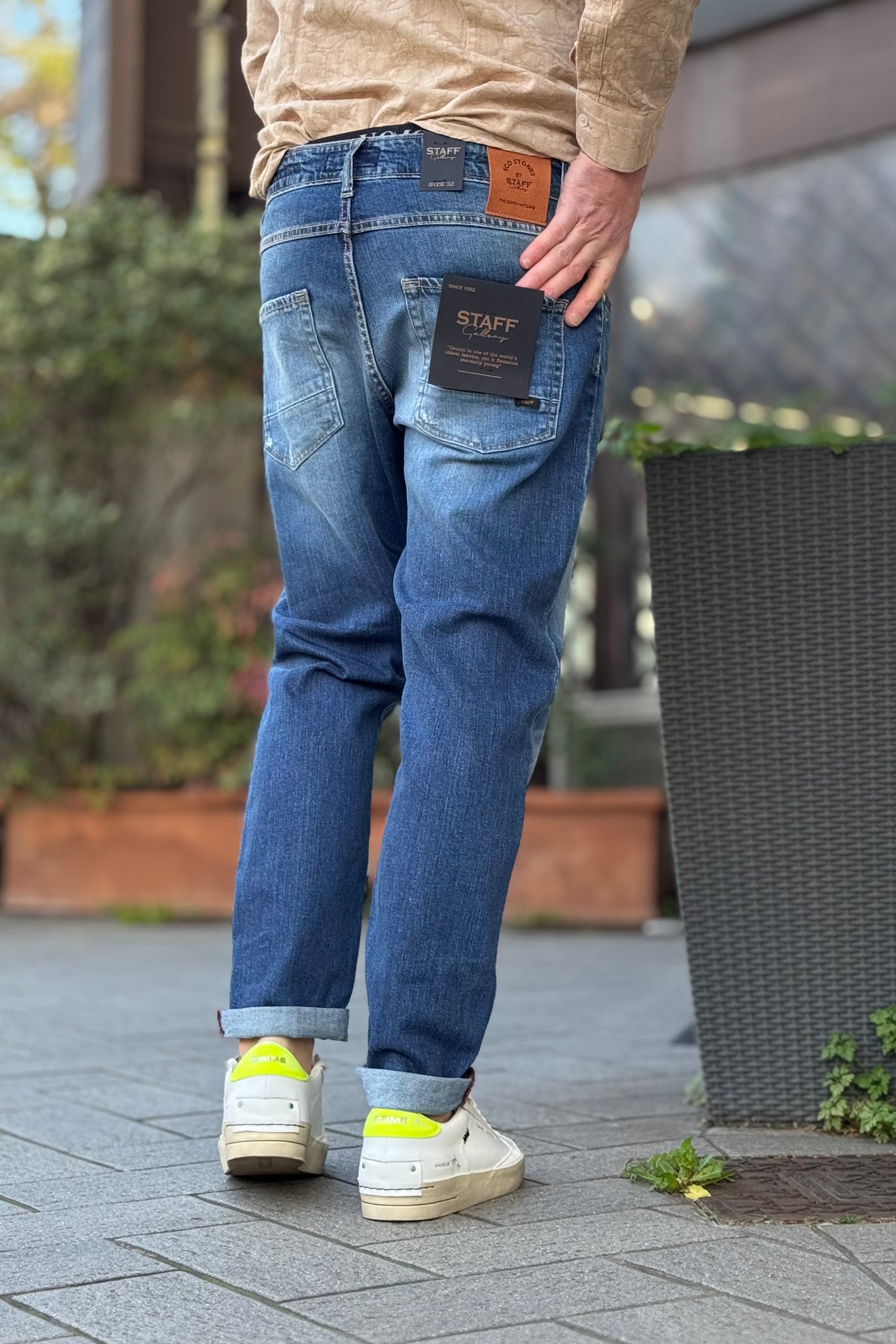 Staff 053 Jeans cropped con micro rotture colore blu medio chiaro