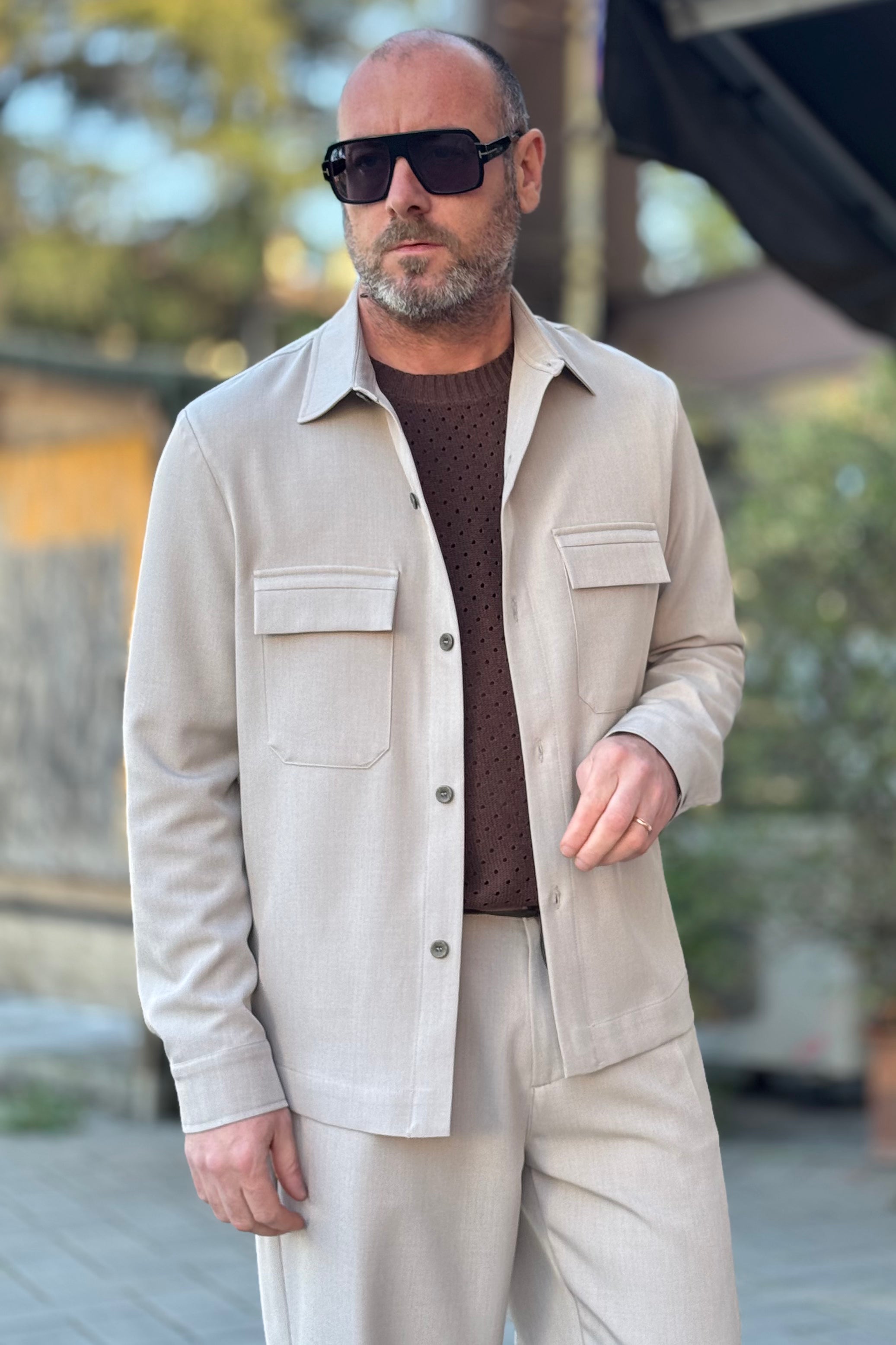 BICOLORE CAMICIA RELAXED COLORE BEIGE