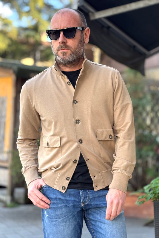 I Marsili JF118 Felpa cardigan modello bomber in jersey beige