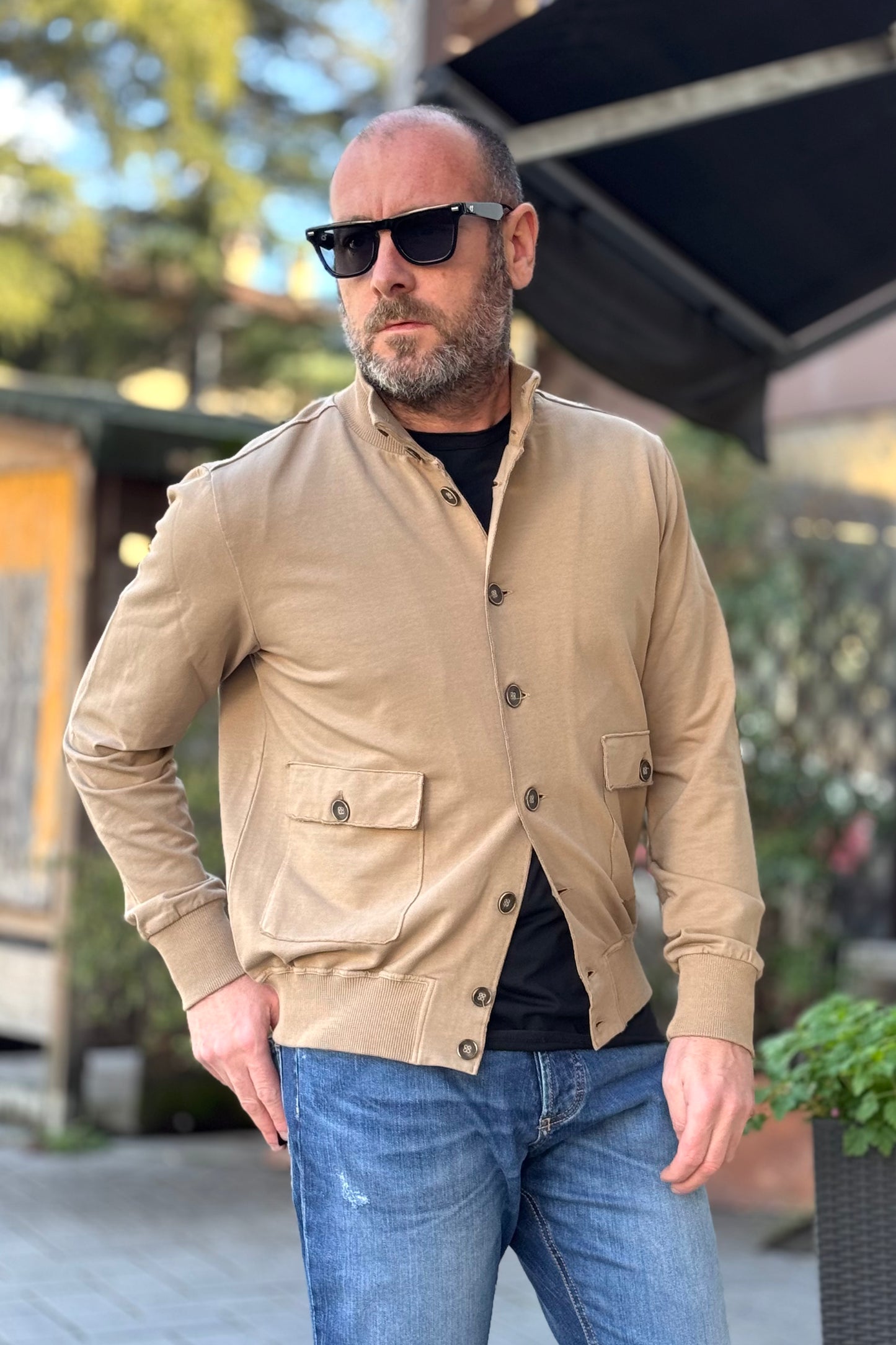 I Marsili JF118 Felpa cardigan modello bomber in jersey beige