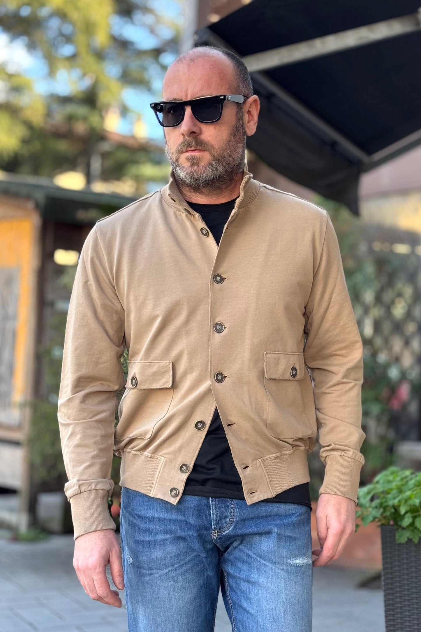 I Marsili JF118 Felpa cardigan modello bomber in jersey beige