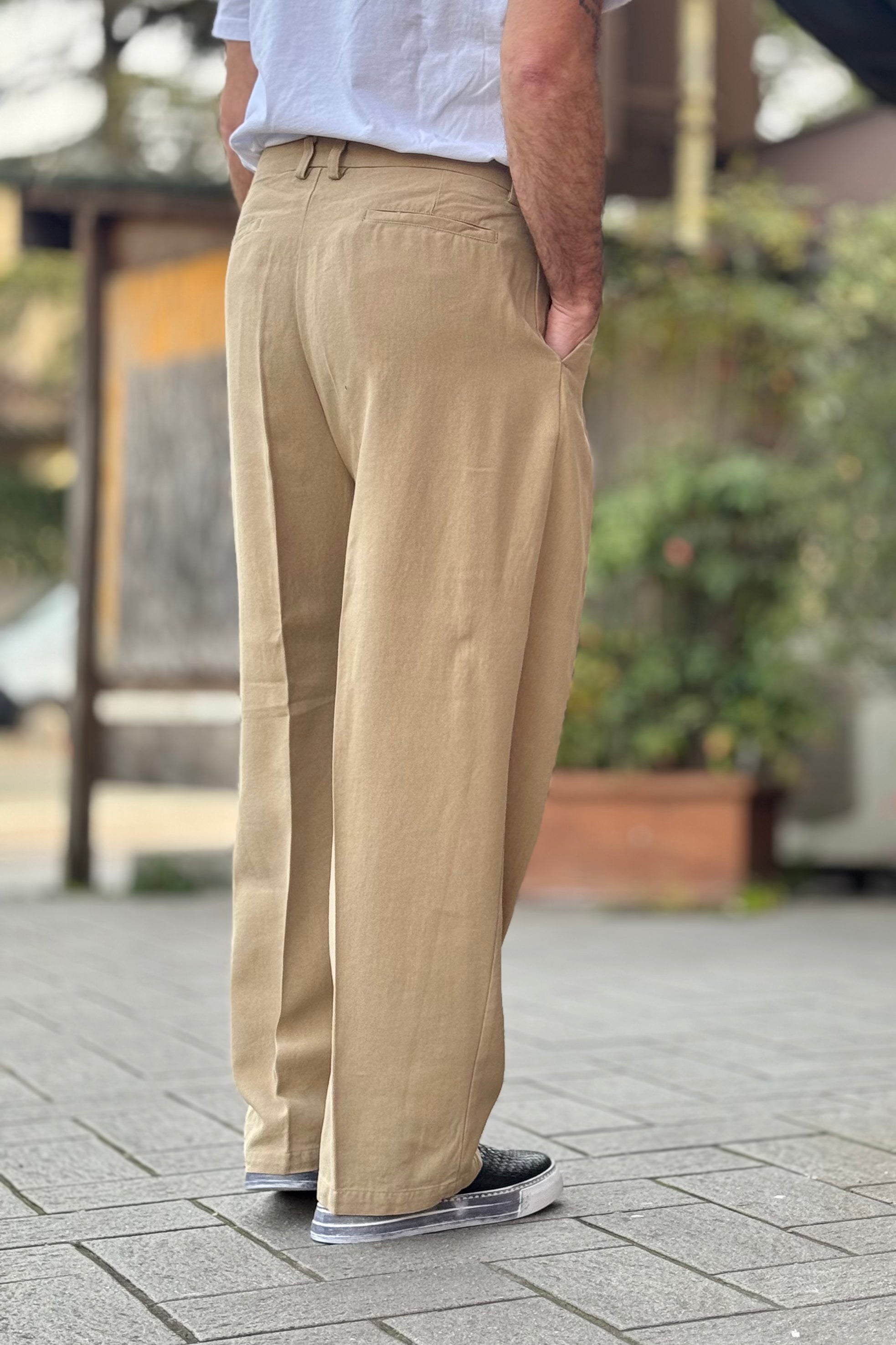 TELAMIRA PANTALONE LARGO CON PINCES IN COTONE E LINO DISPONIBILE IN 2 COLORI