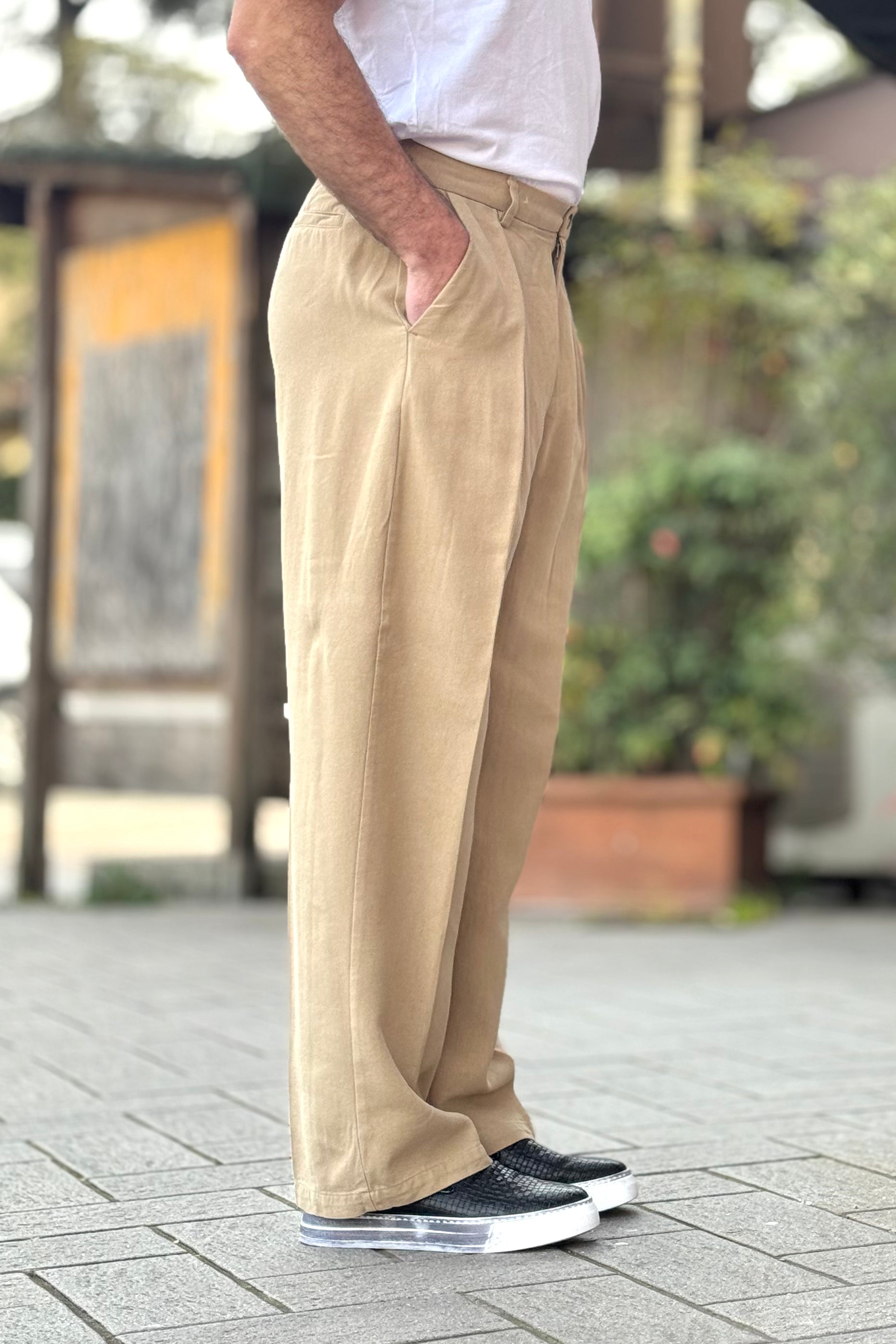 TELAMIRA PANTALONE LARGO CON PINCES IN COTONE E LINO DISPONIBILE IN 2 COLORI