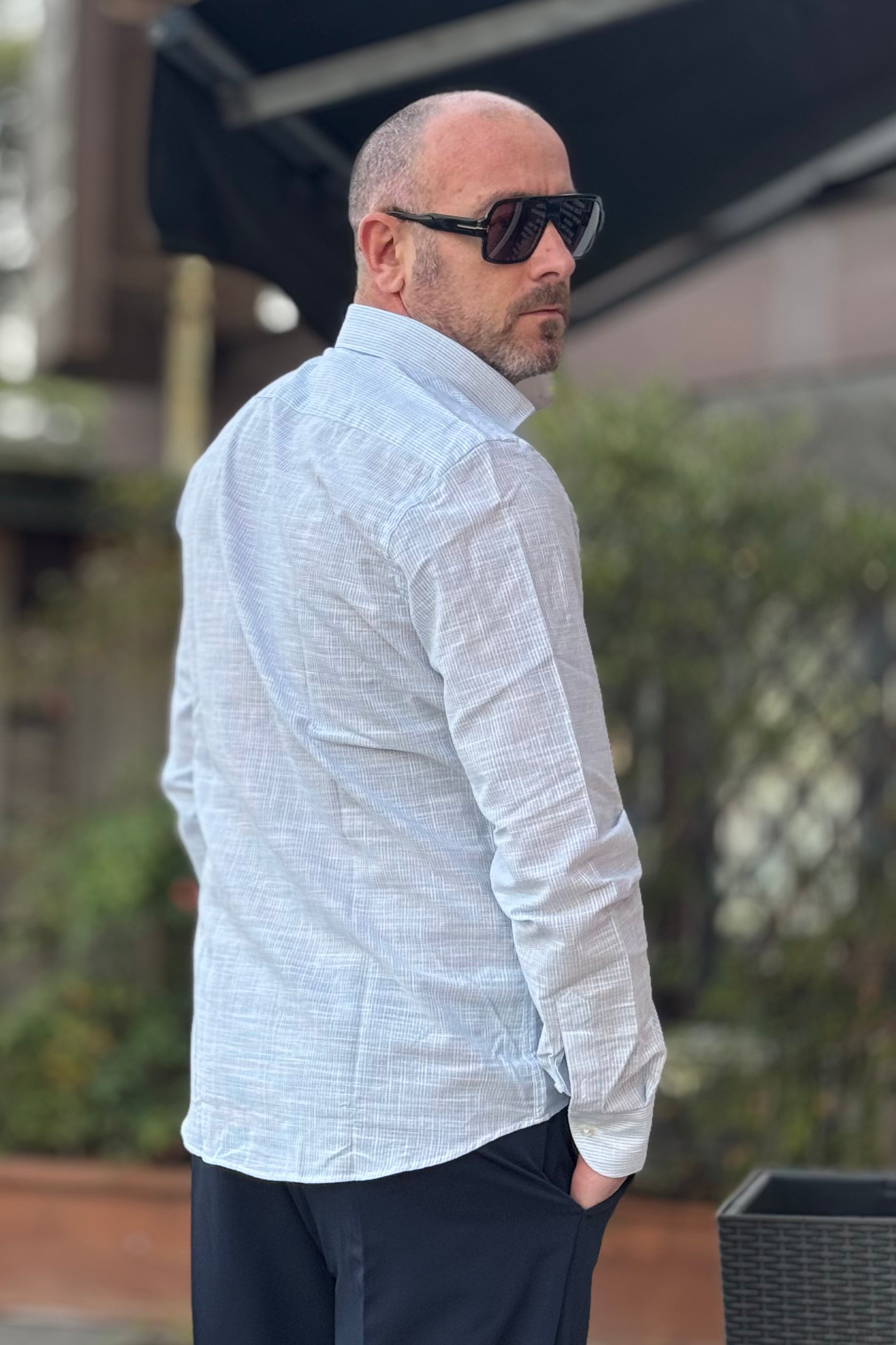 TELAMIRA CAMICIA IN COTONE E LINO SLIM RIGHE SOTTILI