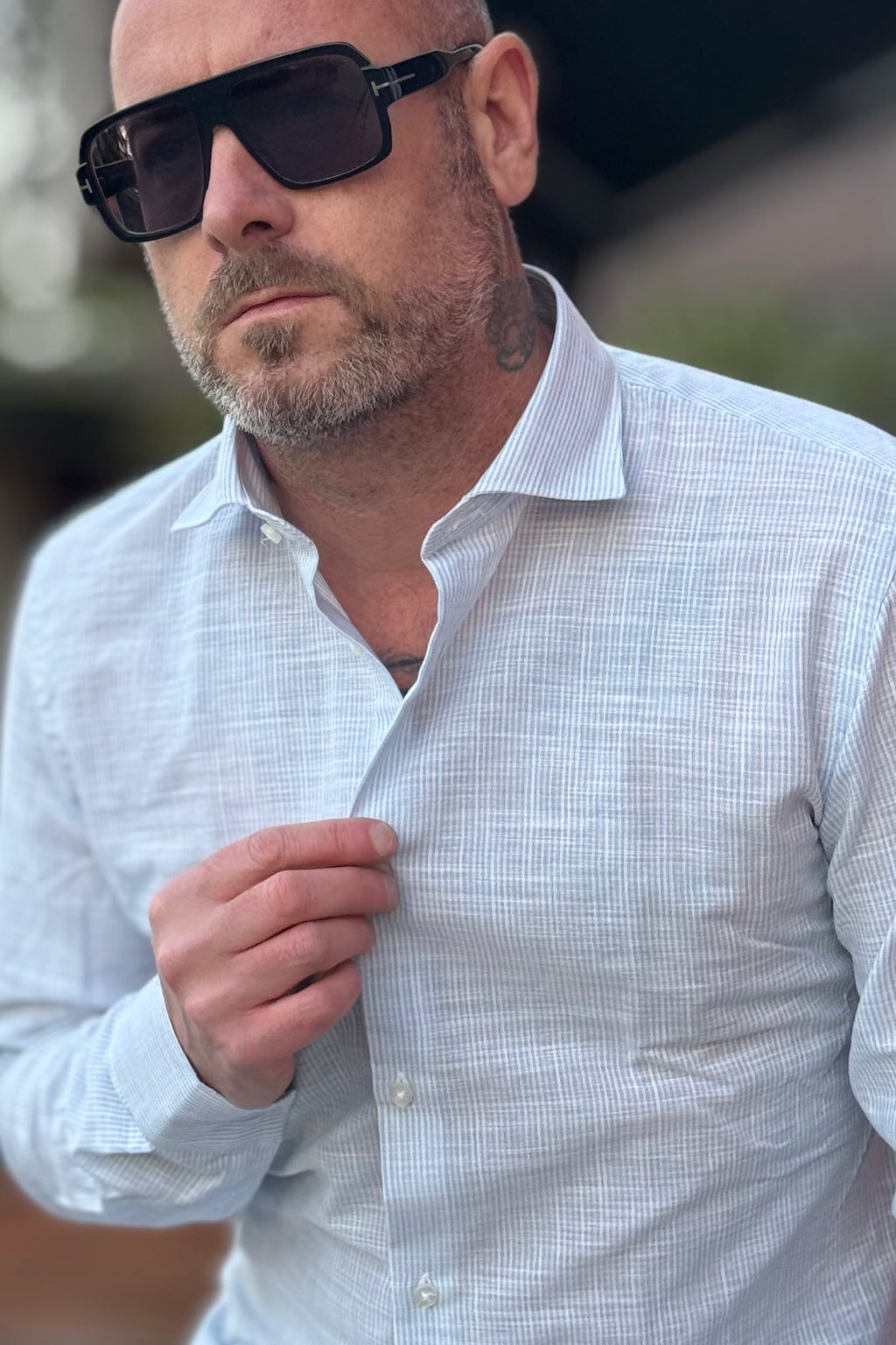 TELAMIRA CAMICIA IN COTONE E LINO SLIM RIGHE SOTTILI