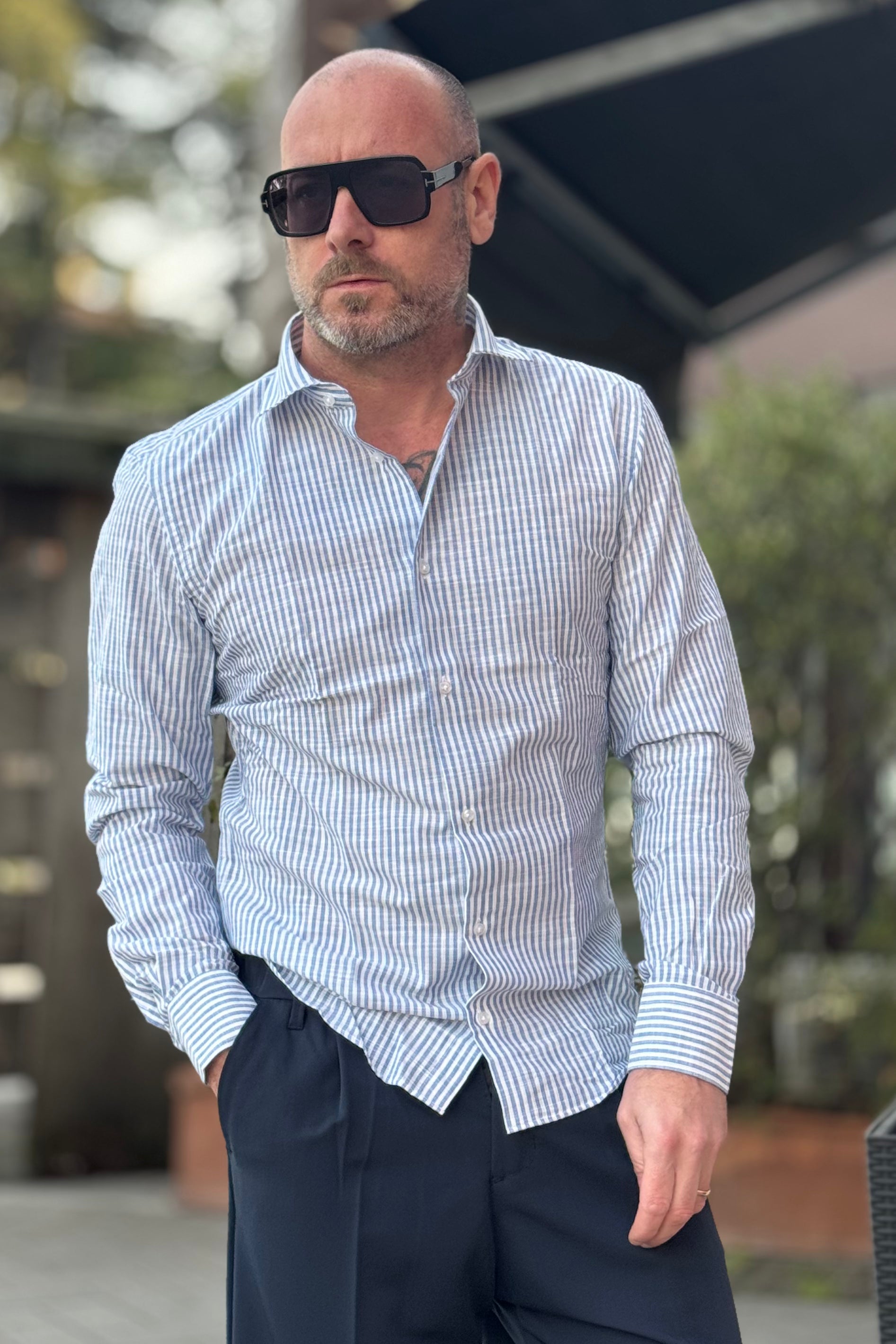 TELAMIRA CAMICIA COTONE E LINO RIGA LARGA DISPONIBILE IN 2 COLORI