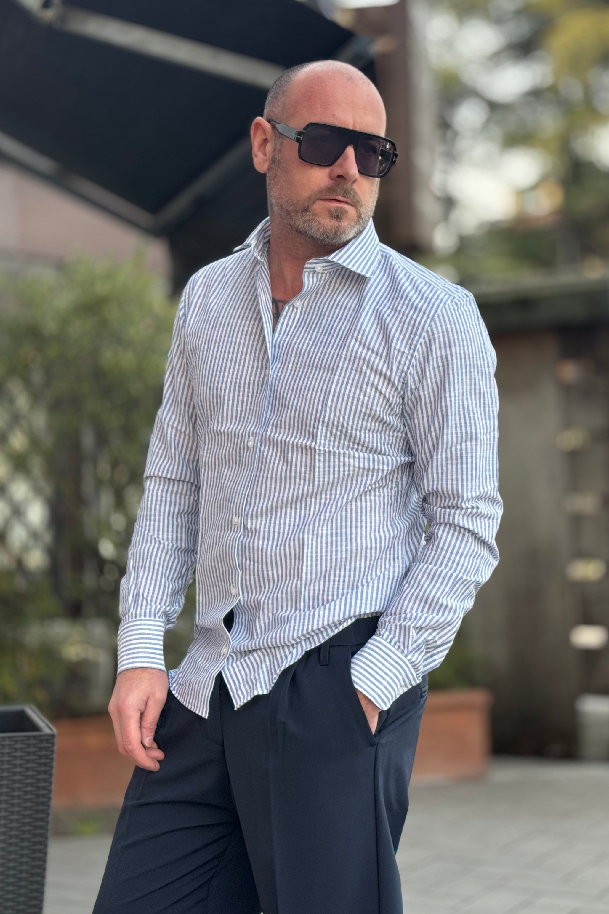 TELAMIRA CAMICIA COTONE E LINO RIGA LARGA DISPONIBILE IN 2 COLORI