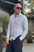 TELAMIRA CAMICIA COTONE E LINO RIGA LARGA DISPONIBILE IN 2 COLORI