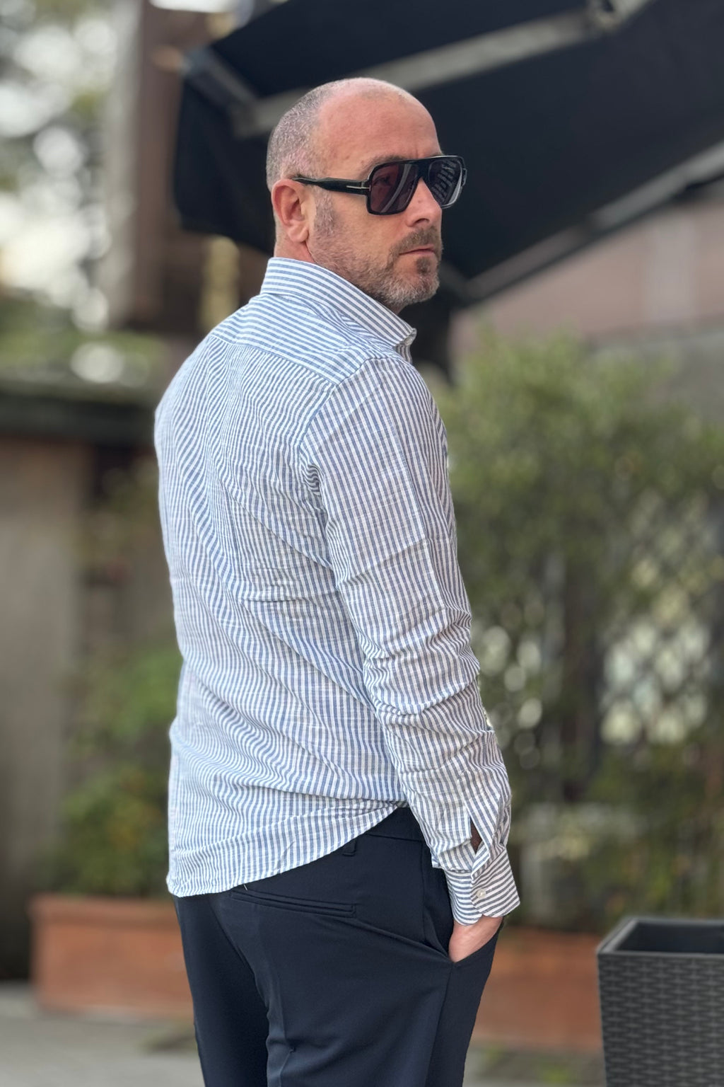 TELAMIRA CAMICIA COTONE E LINO RIGA LARGA DISPONIBILE IN 2 COLORI