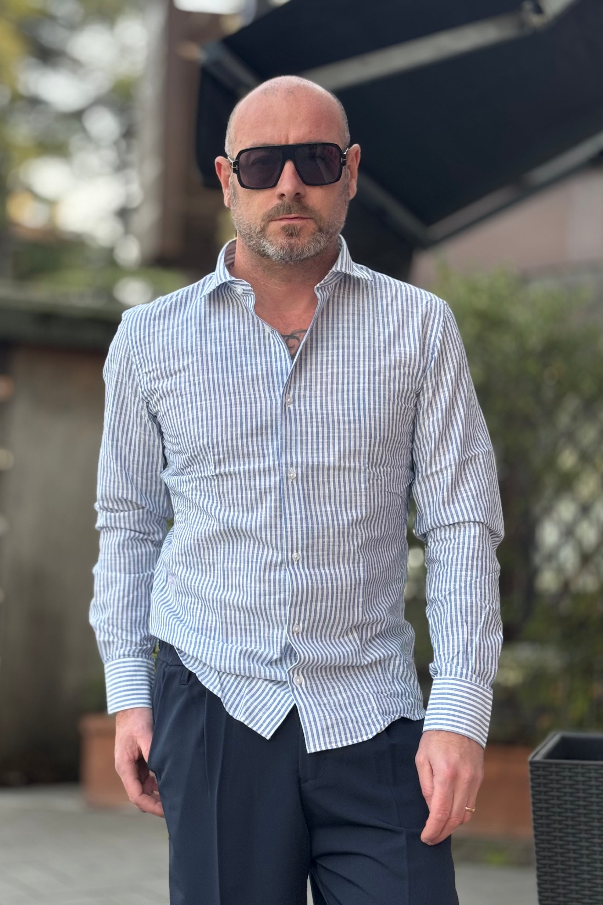 TELAMIRA CAMICIA COTONE E LINO RIGA LARGA DISPONIBILE IN 2 COLORI