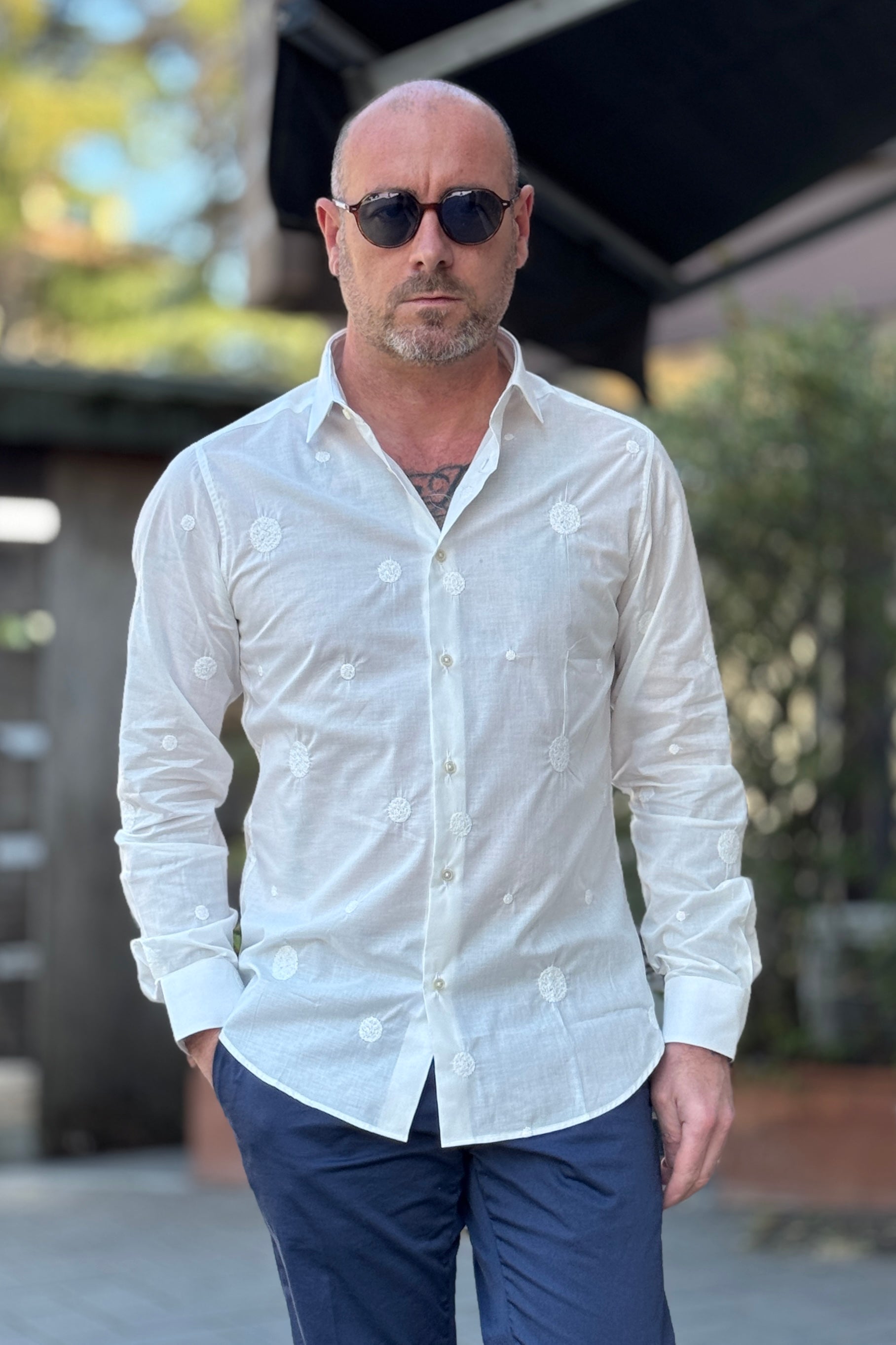 DEUXIEME CAMICIA RICAMO TONO SU TONO