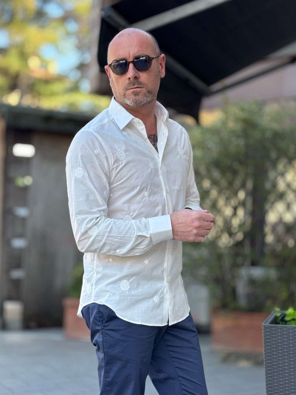 DEUXIEME CAMICIA RICAMO TONO SU TONO