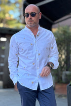 DEUXIEME CAMICIA RICAMO STARS COLLO COREANO