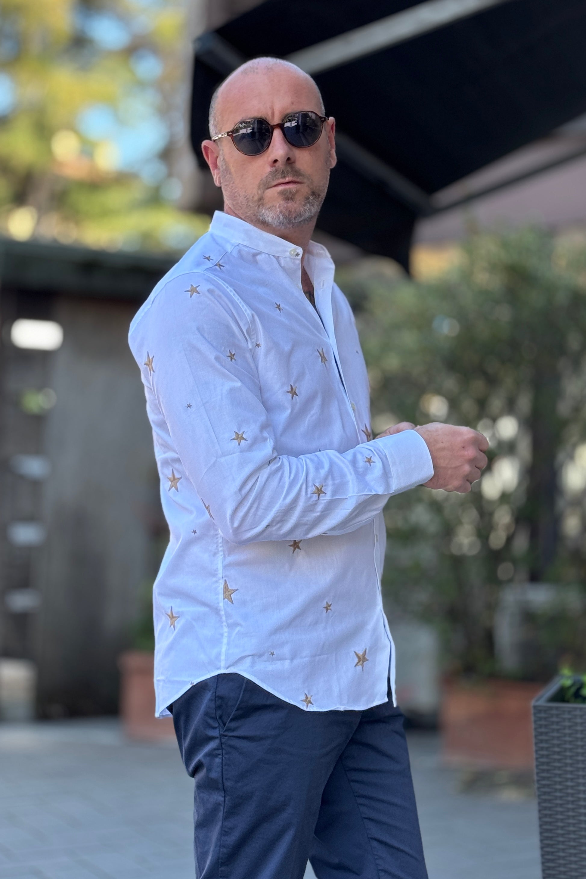 DEUXIEME CAMICIA RICAMO STARS COLLO COREANO