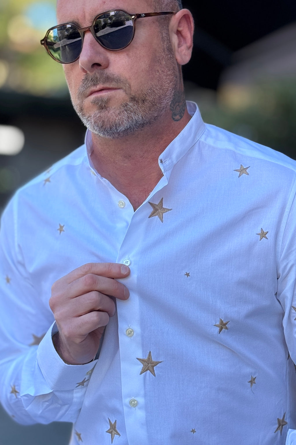 DEUXIEME CAMICIA RICAMO STARS COLLO COREANO