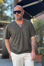 PIGNATELLI LINEA OMNIA TSHIRT V-NECK IN 100% LINO