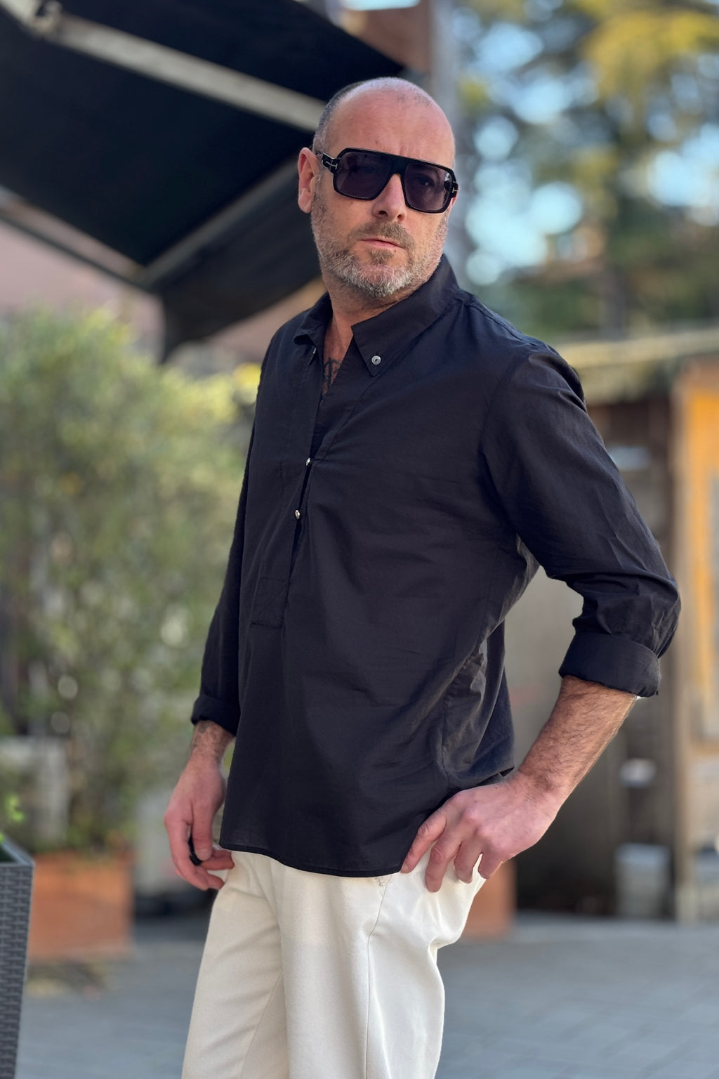 BICOLORE CAMICIA RELAXED COLORE NERO