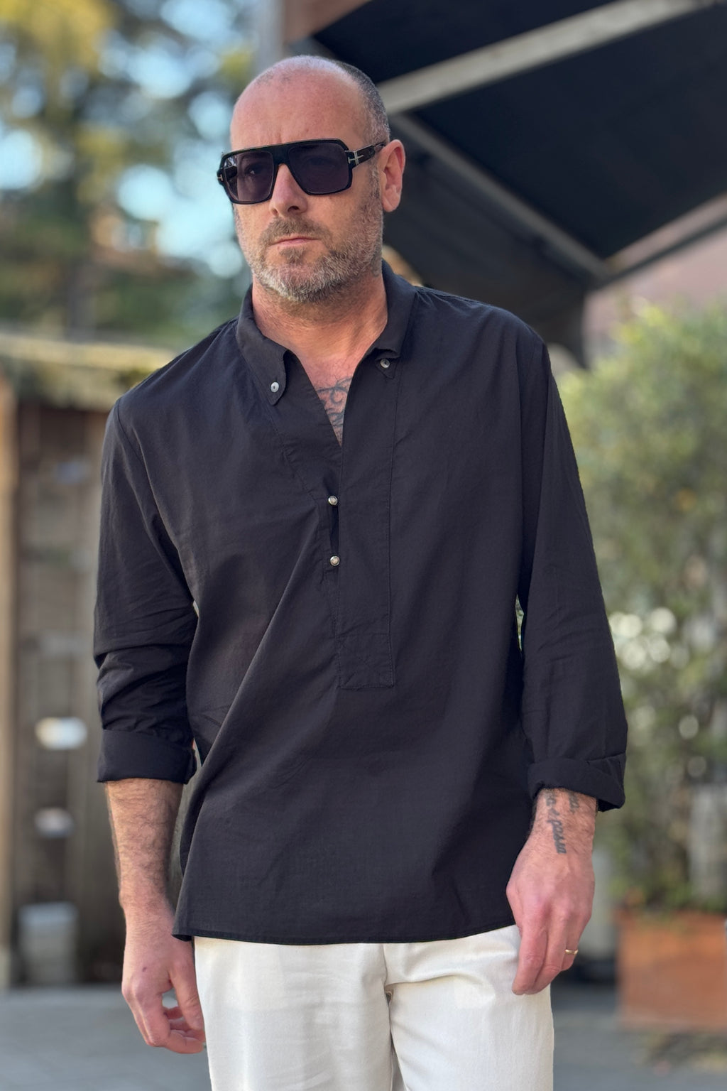 BICOLORE CAMICIA RELAXED COLORE NERO