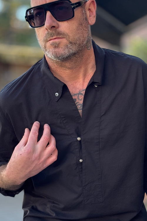 BICOLORE CAMICIA RELAXED COLORE NERO