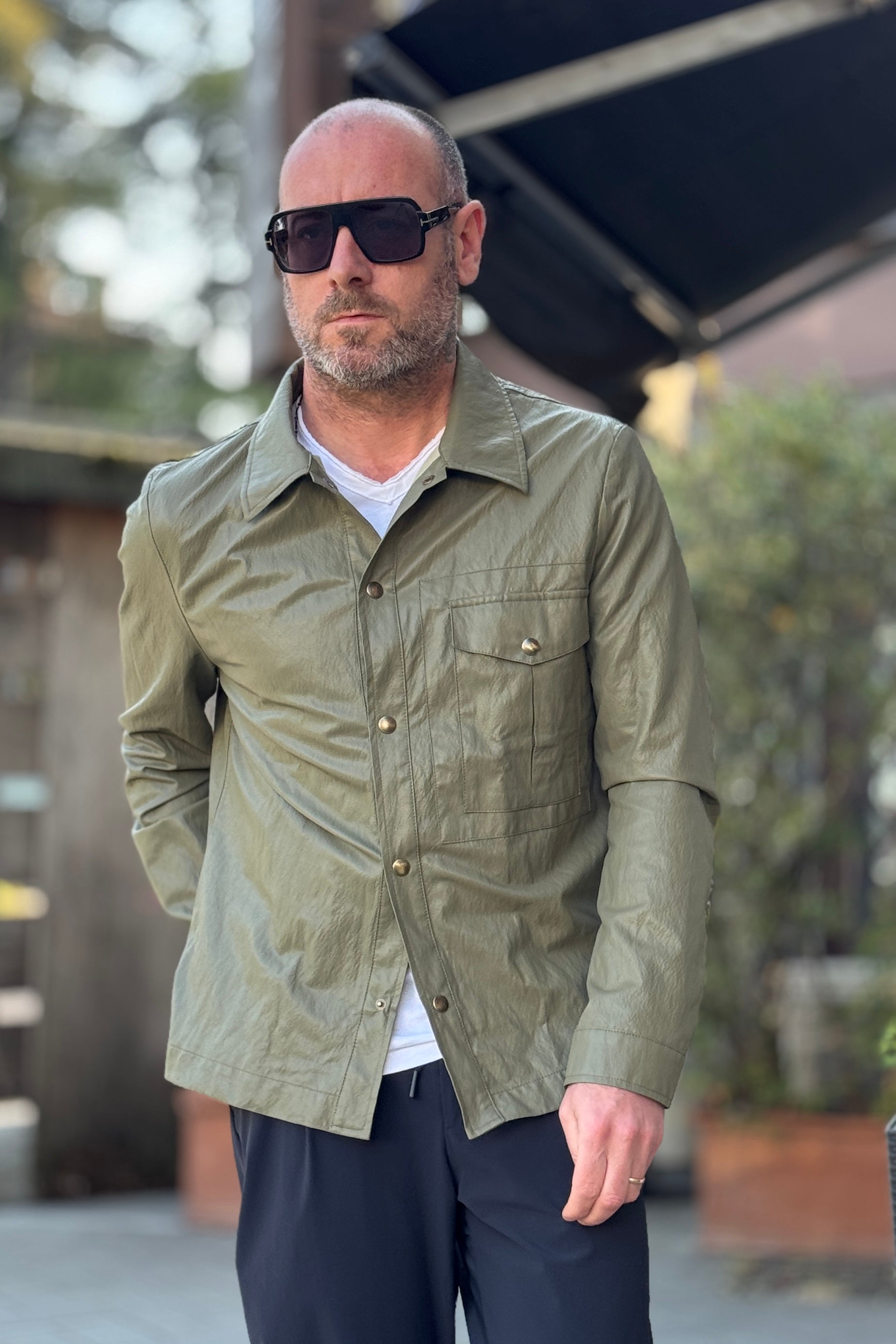 BICOLORE CAMICIA ECO PELLE COLORE MILITARE