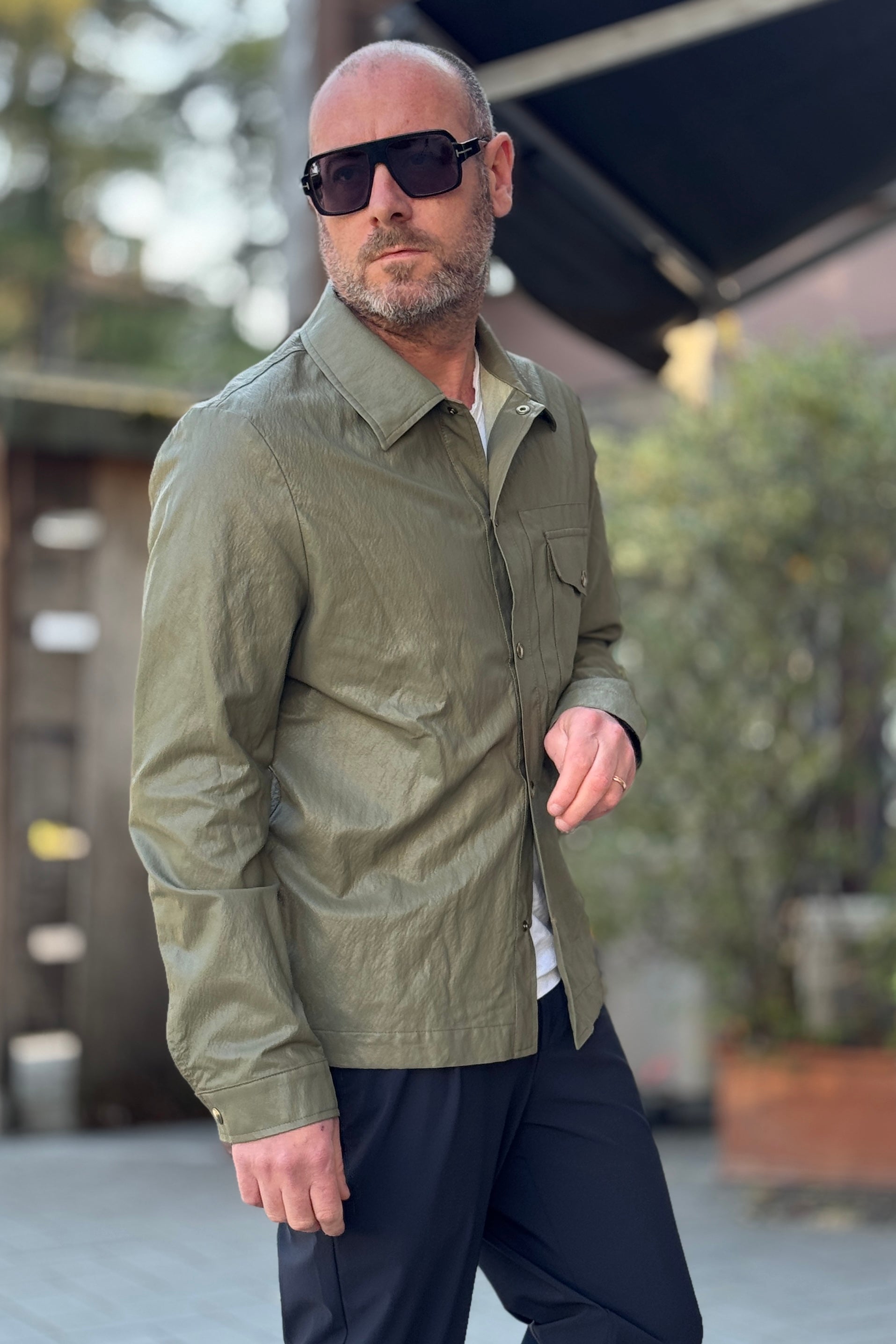 BICOLORE CAMICIA ECO PELLE COLORE MILITARE