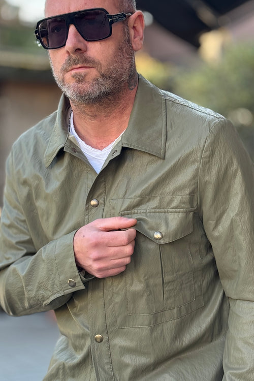 BICOLORE CAMICIA ECO PELLE COLORE MILITARE