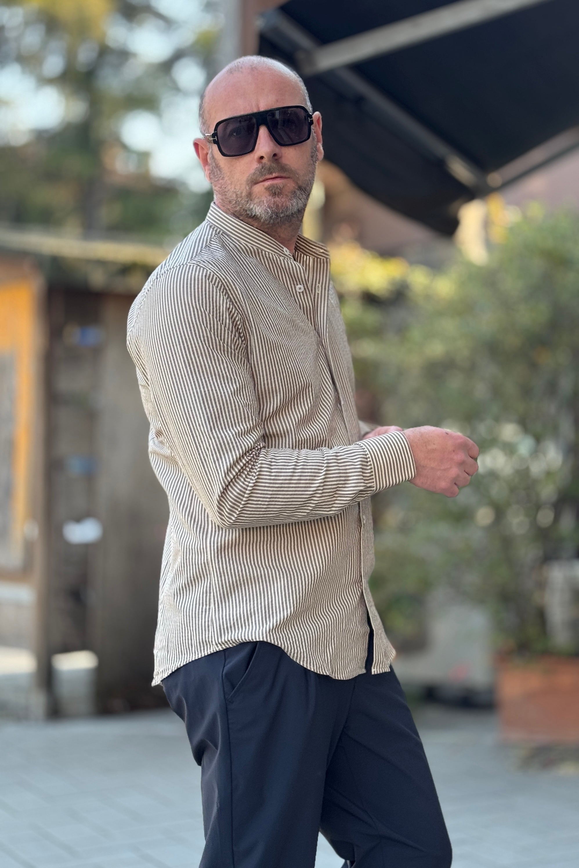 ALESSANDRO LAMURA CAMICIA IN POPELINE COLLO COREA A RIGHE