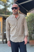 ALESSANDRO LAMURA CAMICIA IN POPELINE COLLO COREA A RIGHE