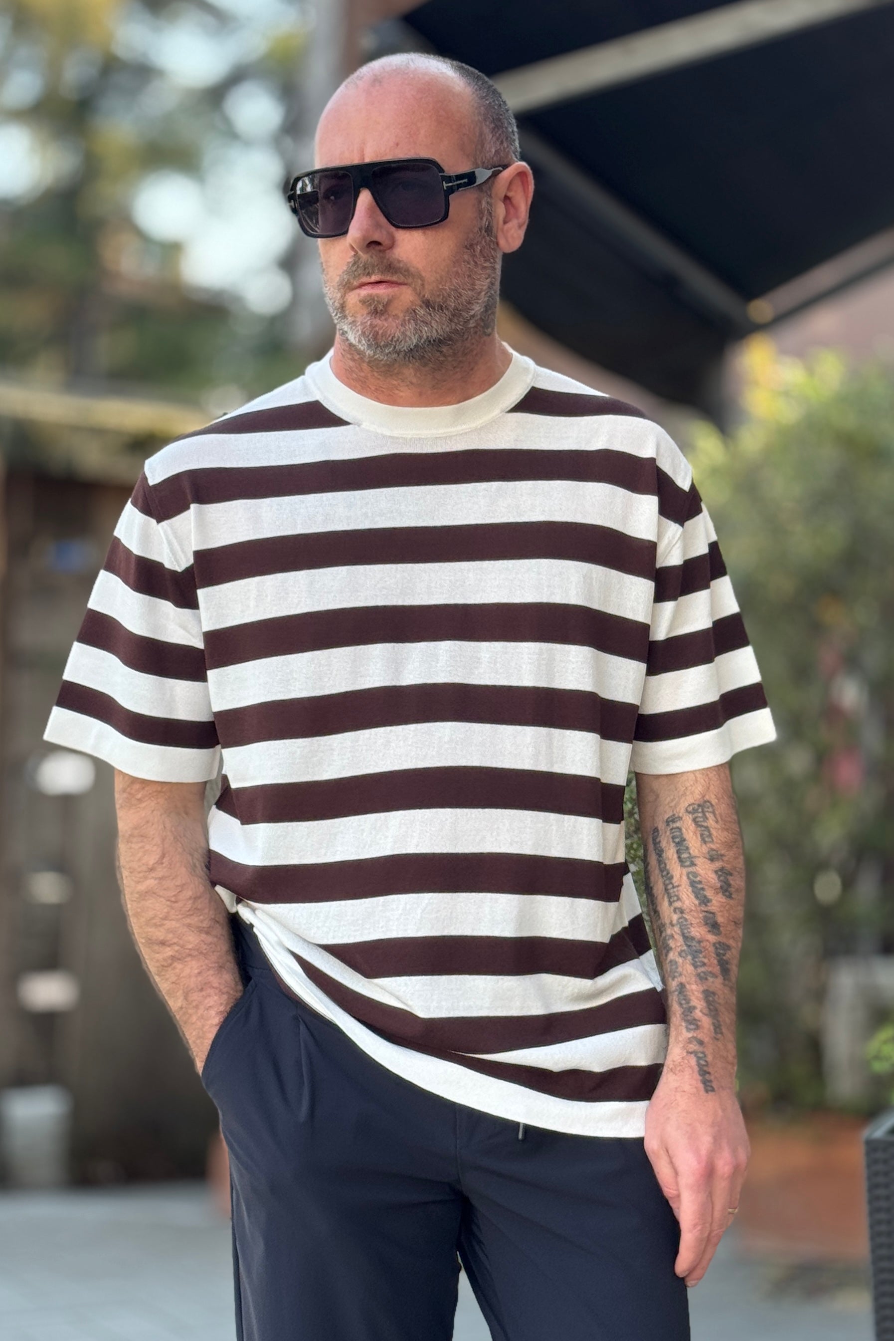PIGNATELLI LINEA OMNIA MAGLIA GIROCOLLO IN CREEP RIGHE